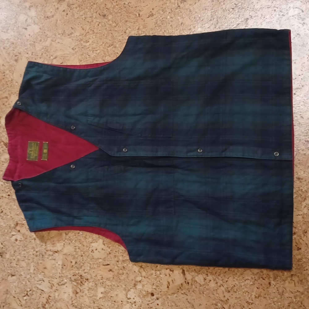 Evergreen Outerwear Vintage Plaid Wool Vest With Red Cotton Lining Men's Size L